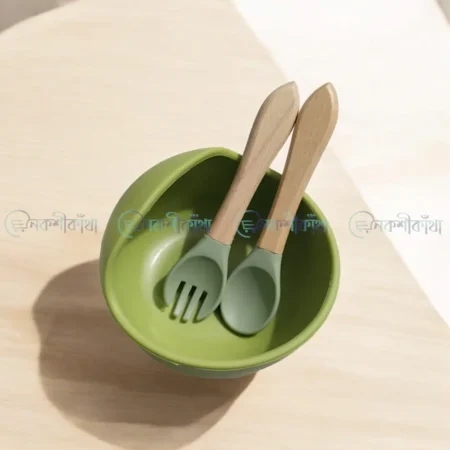 Food Graded Silicone Suction Bowl with Wooden Spoon - Image 4