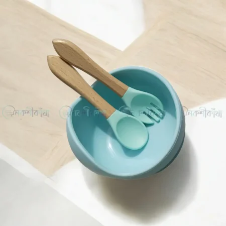 Food Graded Silicone Suction Bowl with Wooden Spoon - Image 3