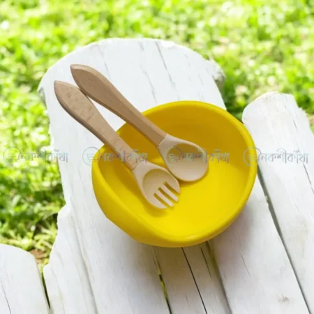 Food Graded Silicone Suction Bowl with Wooden Spoon - Image 2