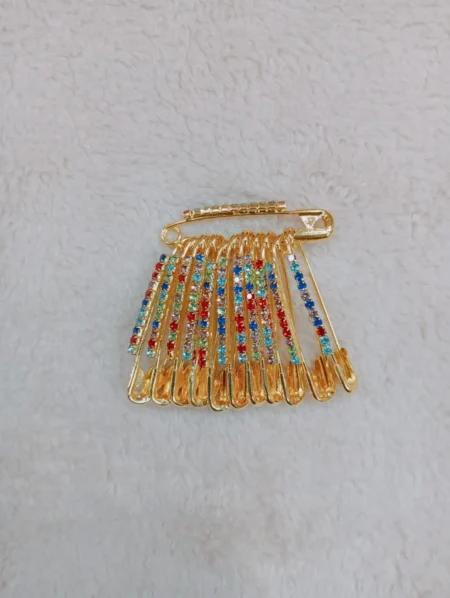 Golden Stone Hijab Pin - 12 Pieces | Brooch Safety Pin | One Side of Safety Pin For Saree (Copy)