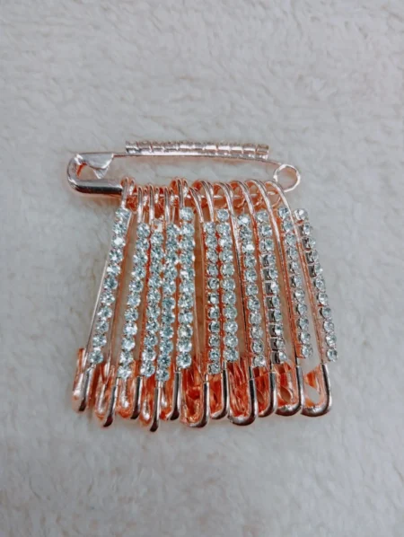 Golden Color Stone Hijab Pin - 12 Pieces | Brooch Safety Pin | One Side of Safety Pin For Saree