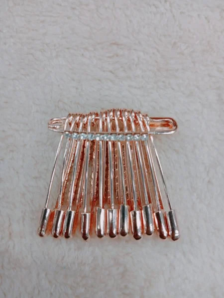 Golden Color Stone Hijab Pin - 12 Pieces | Brooch Safety Pin | One Side of Safety Pin For Saree - Image 2