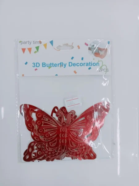 Gold Foil Red Paper 3D Butterfly Decoration For Party - 12pcs - Image 2